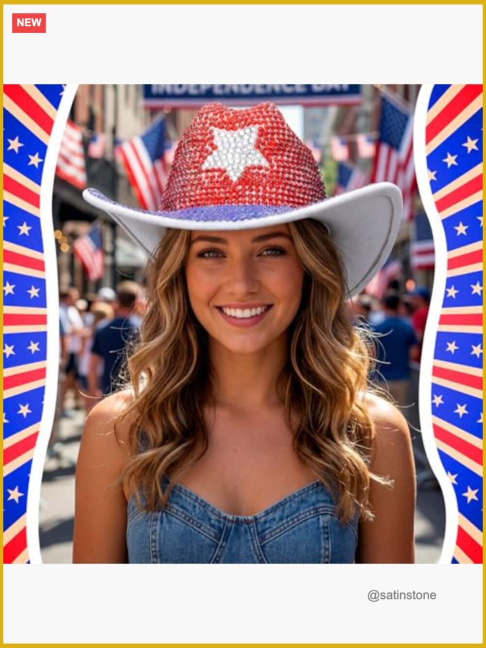 Rhinestone Cowboy Hat Patriotic Independence Day Felt Hat Western Headwear - Picture 6 of 7